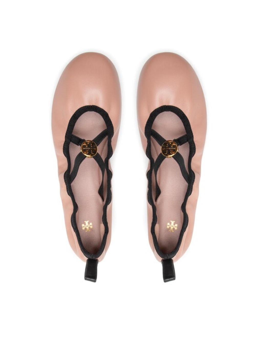 Tory Burch Blush Pink Ballet Flats with Black Trim and Gold Logo